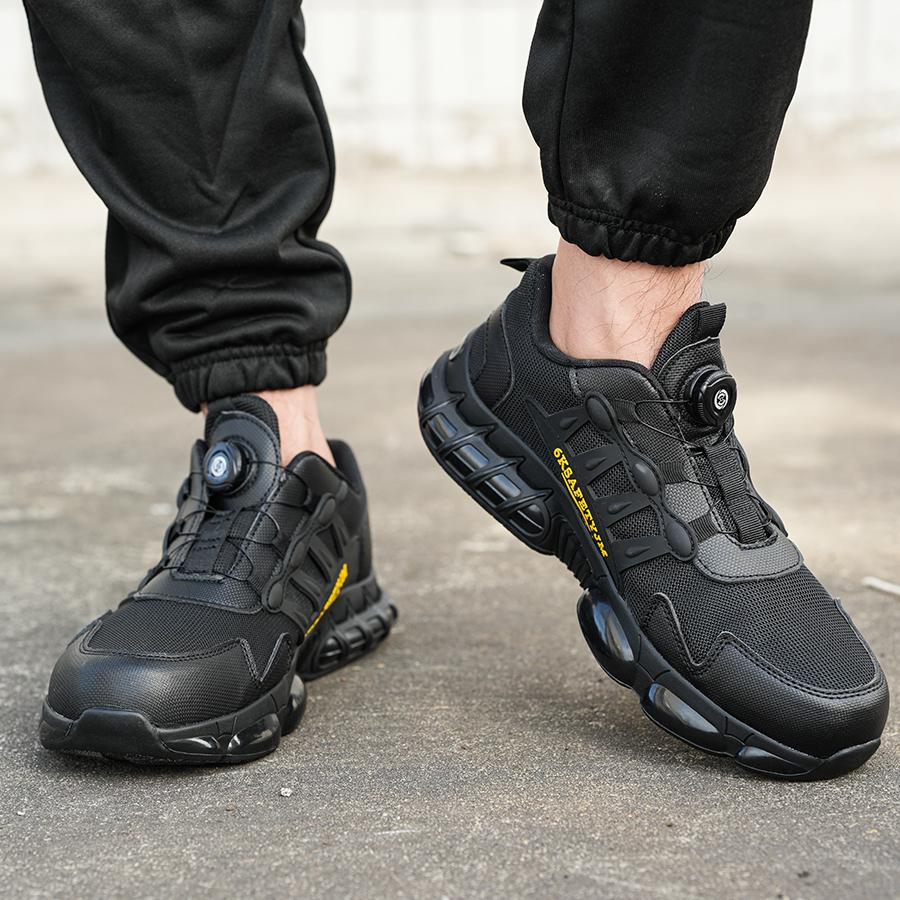 Rotating Button Safety Shoes Men Steel Toe Protection Boots Breathable Lightweight Men Construction Safety Work Shoes Sneakers