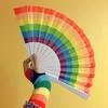 Rainbow Folding Fan Bright Color Lightweight Compact Size Colorful Hand Folding Fan Party Decoration