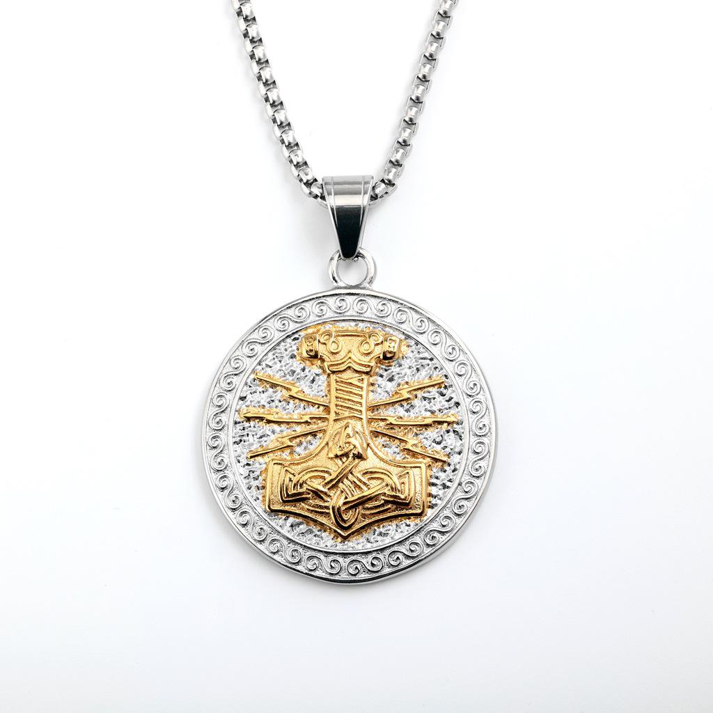Men's Retro Stainless Steel Double-Sided Thor's Hammer Pendant Necklace