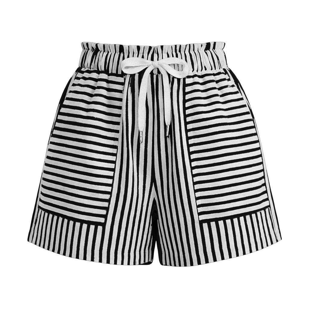Modische Damen-Shorts im entspannten Schnitt mit Streifen, elastischem Bund mit Kordelzug und Taschen