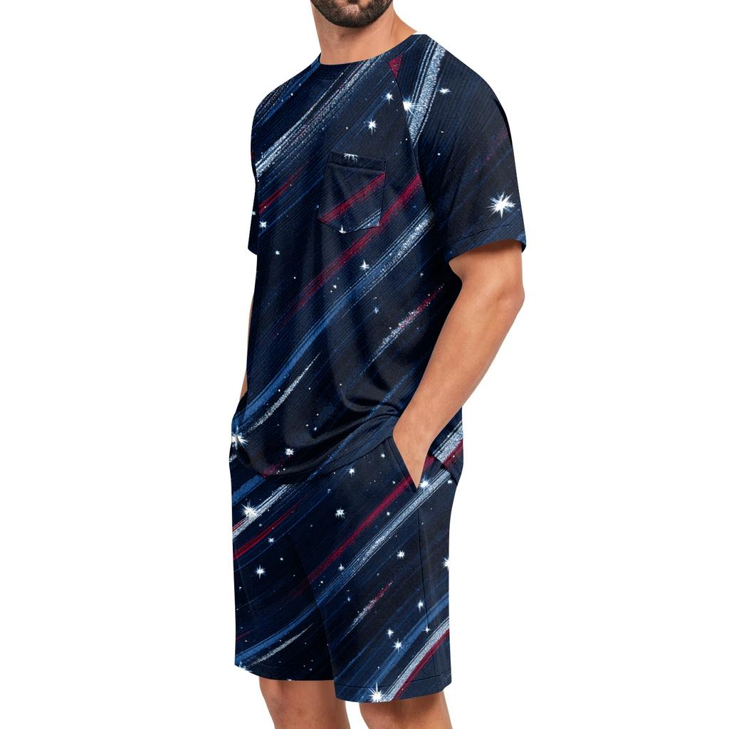 Conjunto de Pijama de Manga Corta para Hombre Ligero Transpirable Ropa de Dormir Top y Pantalones Cortos Cómodo Atuendo de Verano para Estar en Casa