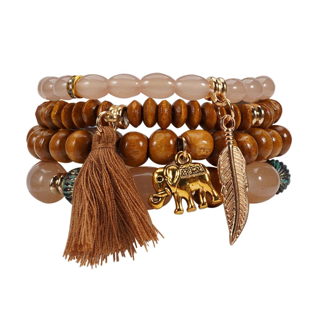 Bohemian Elephant Leaf Tassel Pendant Retro Bracelet