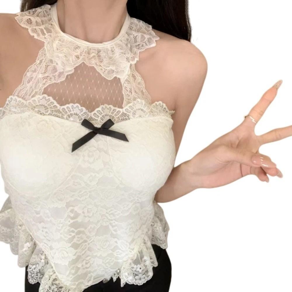 Hollow Lace Corset Bow Suspender Vest Elegant Lace Camisole Ladies