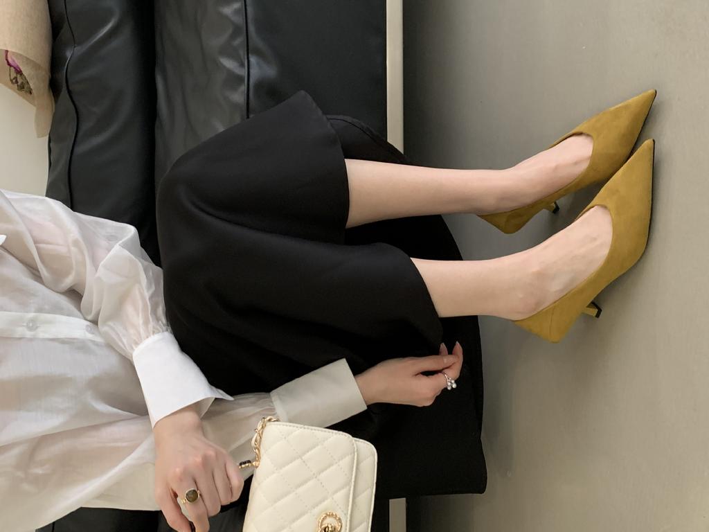 2025 Autumn and Winter New Pointed Thin High Heel Suede Shallow Mouth Foot Cover Versatile OL Professional Women's Single Shoes