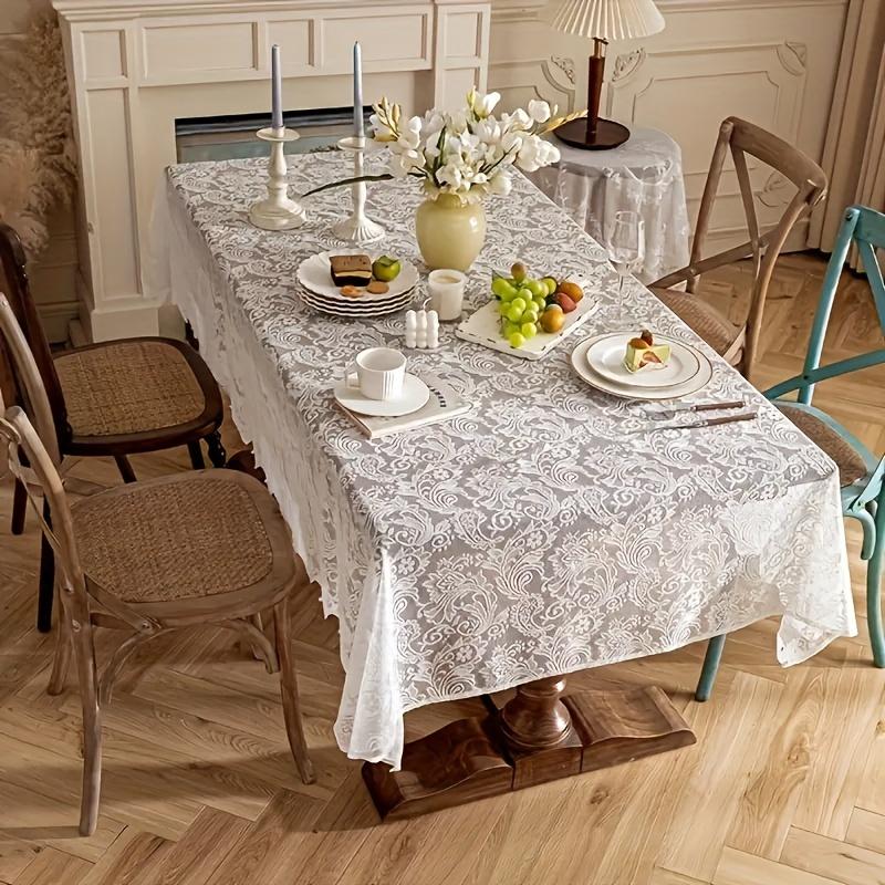 One Piece French Poinsettia Lace Tablecloth, Rectangular Polyester Table Runner for Dining and Coffee Tables, Washable, Easy to Clean