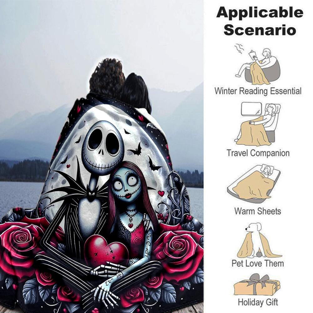 Nightmare Before Christmas Romance Flannel Blanket Super Soft Warm Cozy Blanket For Sofa Bed Office Travel Allseason Home Decor Gift