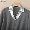 ZANZEA Oversized Women Patchwork Stripe Turn Down Collar Long Sleeve Autumn Thin Sweatshirts