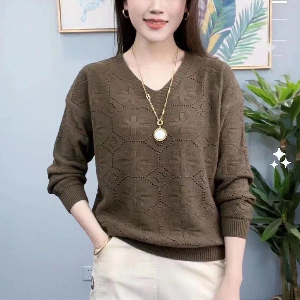 Women Hollow Out Sweaters V-Neck Pullovers Women Autumn Winter Sweaters Long Sleeve Solid Casual Loose Knitted Jumper