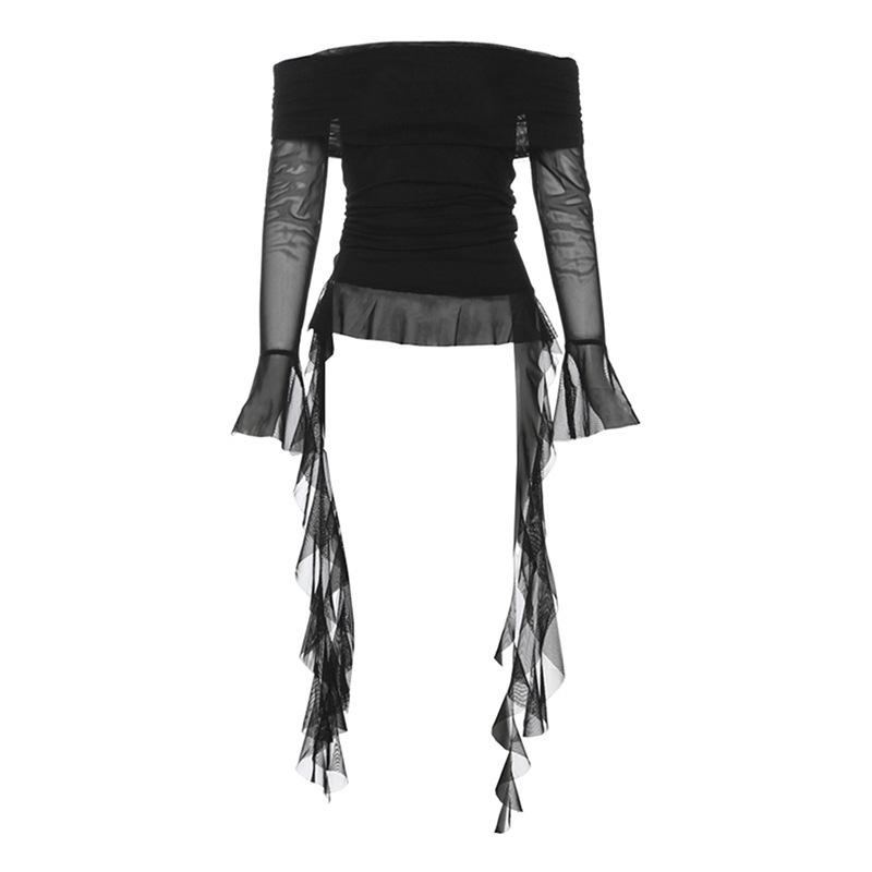 European & American Autumn Women's Solid Color One-Shoulder Slim Fit Backless Top