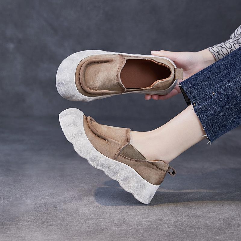 Fashion GKTINOO Spring 2025 Flat Shoes Women Soft Soled Loafers Ethnic Moccasins Natural Cow Genuine Leather Rubber Comfy Women Sneakers