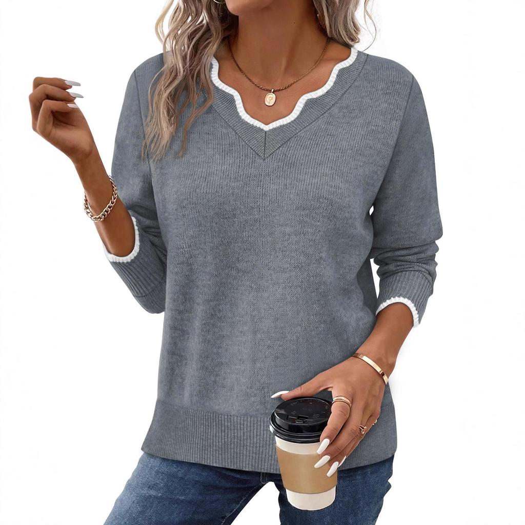 Women's Casual Solid Color Knitted Pullover Sweater - Autumn/Winter Collection