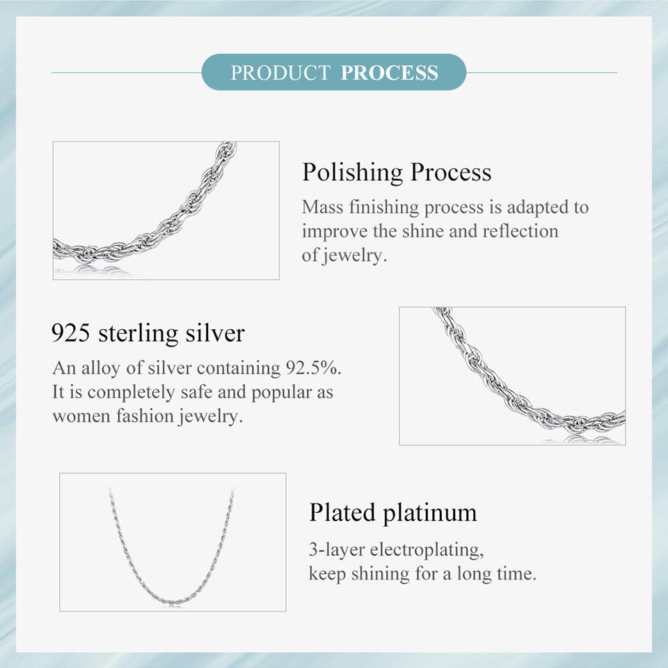 Bamoer 925 Sterling Sølv Twisted Sølv Halskjede Enkel kjedekobling for kvinner Platinabelagt Fine Smykker Gave
