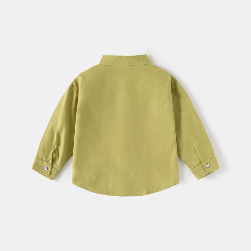 Boys' Solid-Color Stand-Up Collar Long-Sleeve Shirt for Spring and Fall