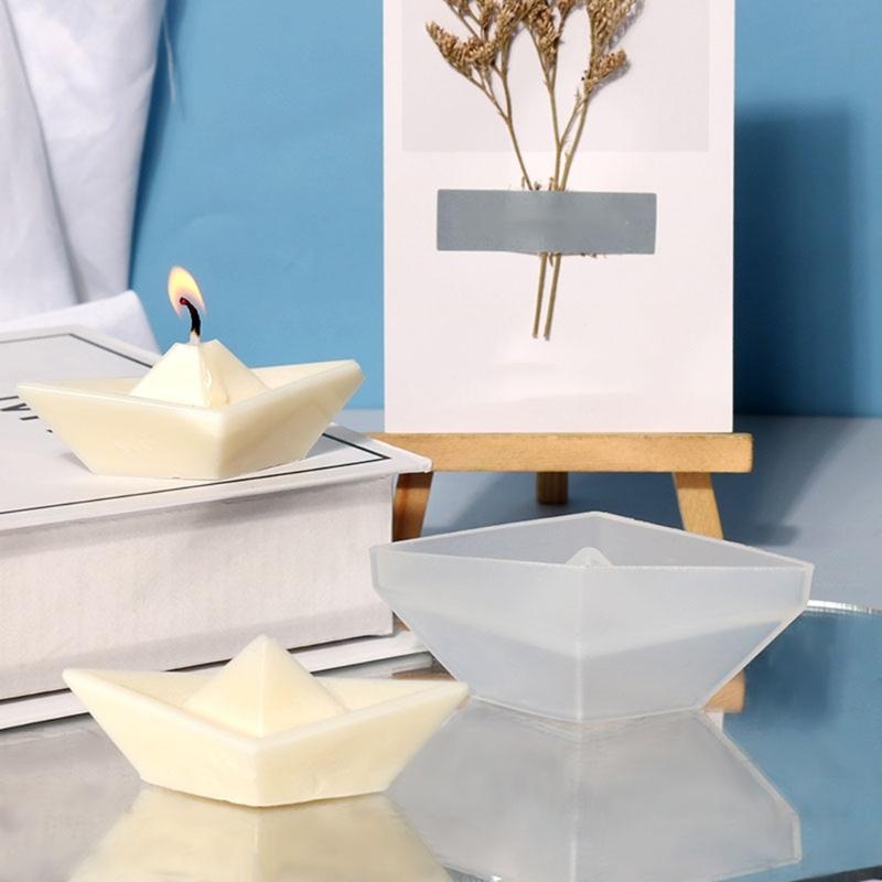 DIY Casting Mold Boat-Shaped Aromatherapy Candle Mold Silicone Crafts Mould, 3D Geometric Candle Mold Candle Decors Tool