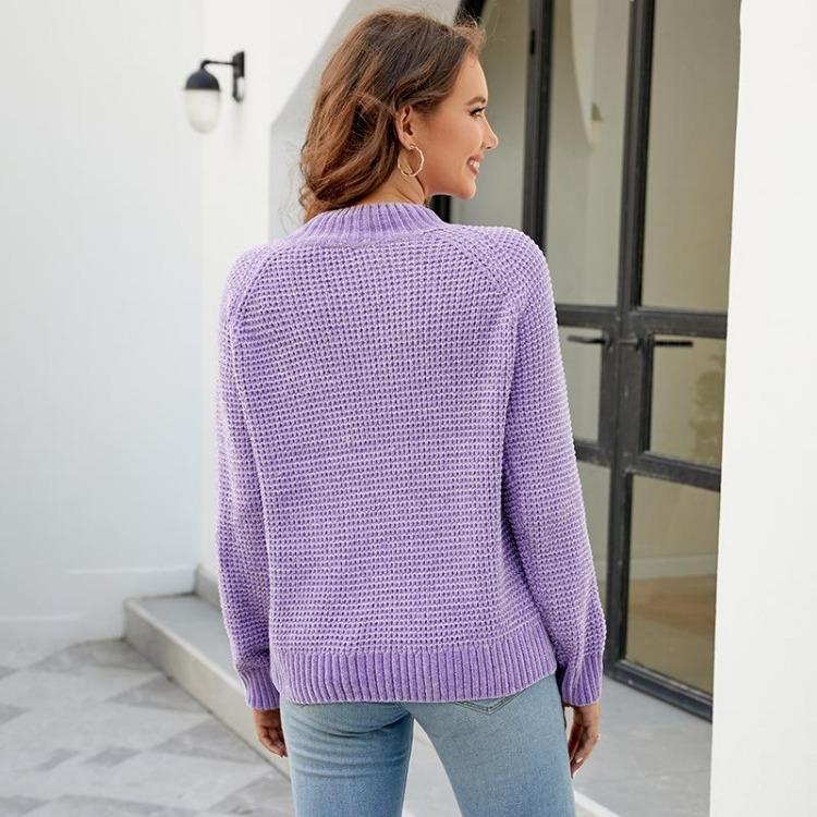 Vintage Autumn Winter Loose Knitwear Cardigan Sweater Top with Long Sleeve Solid Color Half High O Neck Collar