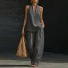 Completi due pezzi in cotone e lino da donna Top senza maniche con scollo a V e incrocio Pantaloni a gamba larga coordinati Outfit estivi per vacanze e relax