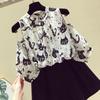 Fashion Hand-Painted Cat Printed Shirt Women's Clothing Elegant Off Shoulder Stand Collar Summer Korean Commute Loose Blouse New
