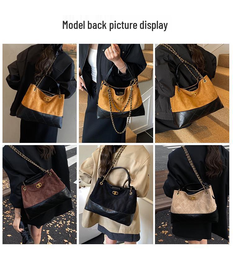 Vintage Suede Tote with Diamond Chain - Large Capacity, Small Fragrance Style, Frosted Finish