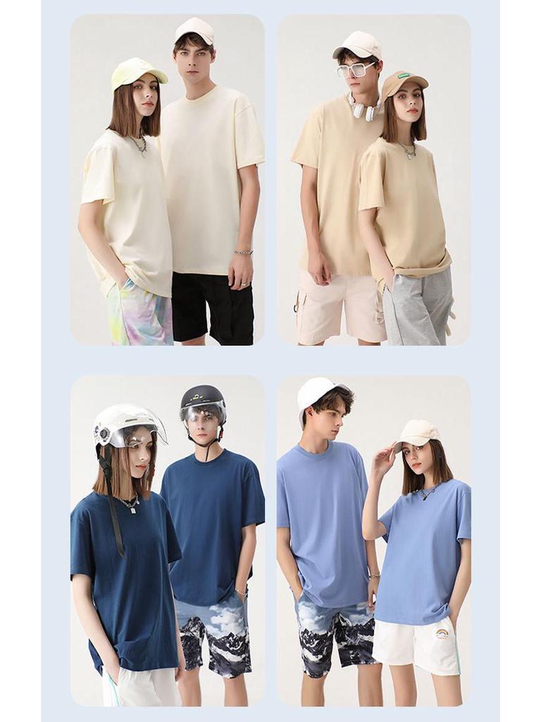 Męski T-shirt z ciężkiej bawełny 230g z opuszczonymi ramionami - Jednolity kolor, Luźny krój, Krótki rękaw, Wysoka jakość