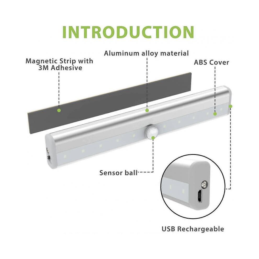 LED Bewegungssensor Kleiderschrank Beleuchtung,USB Wiederaufladbare Schrankleuchten,Stick auf berall Wireless 10 LED Schrankbeleuchtung mit Magnetstre