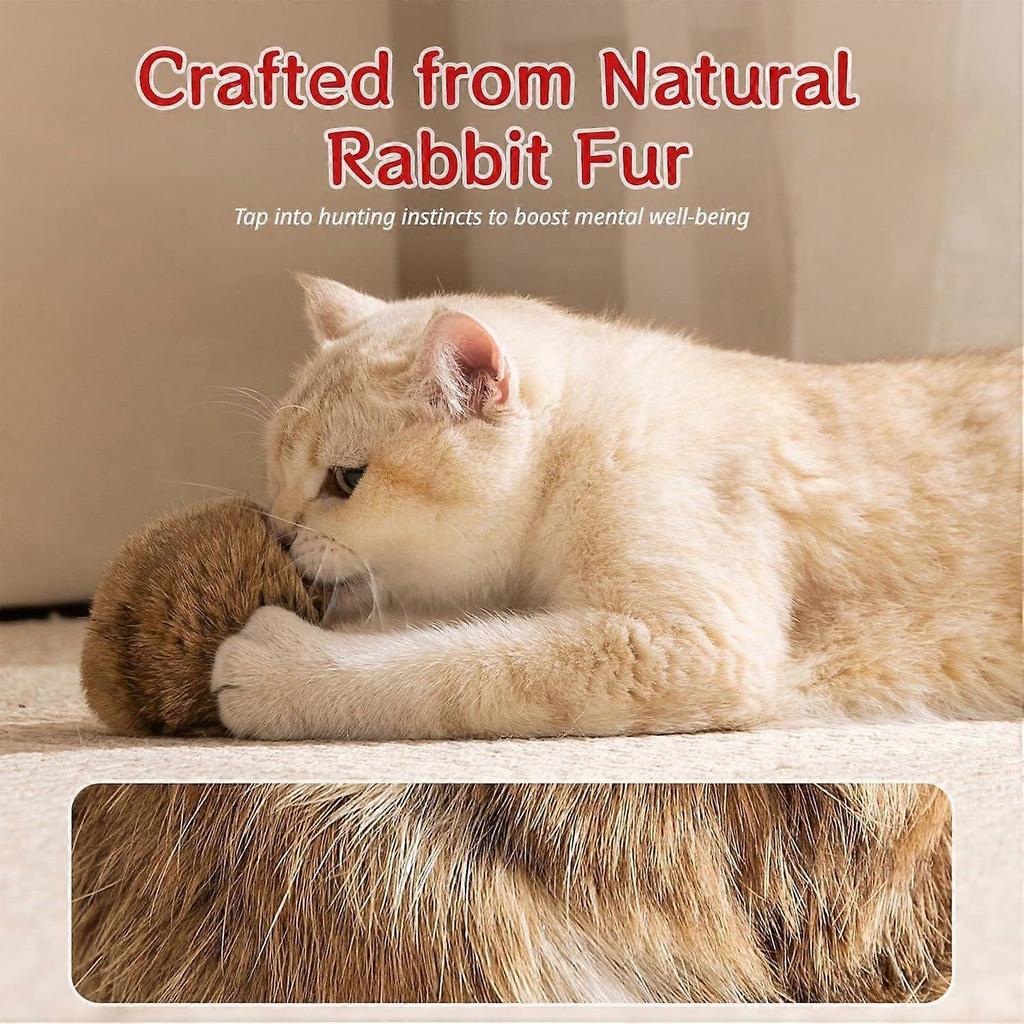 Rabbit Fur Ball Cat Toy, Soft Fluffy Cat Toy Ball, Natural Rabbit Fur Ball Cat Toy with Catnip & Silvervine, Soft Durable Interactive Kitten Toys for