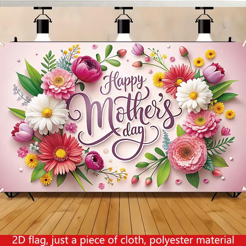 2D Mother s Day Banner, Pink Floral  Happy Mother s Day  Backdrop for Family Party Photo Booth 47.2x31.5inch/120*80cm