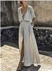 763 New Hot Selling Deep V Short Sleeve Split Dress