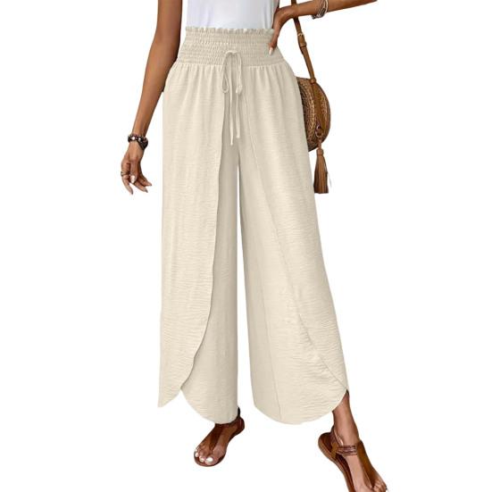 Women Pants Elastic Waist High Side Split Casual Pants Spring Summer Autumn Breathable Solid Color Loose Fit Wide Legs Trousers