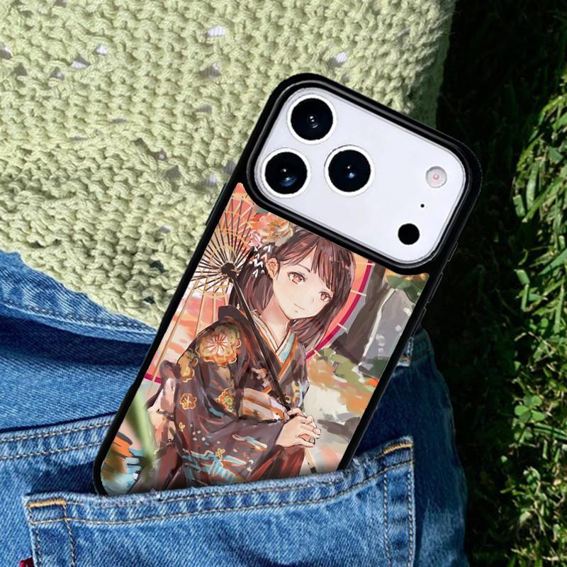 Süßes Kawaii Japanisches Mädchen Manga Handyhülle Cover für IPhone 11 12 13 14 15 16e 17 Pro Max Hülle für IPhone 17 Air