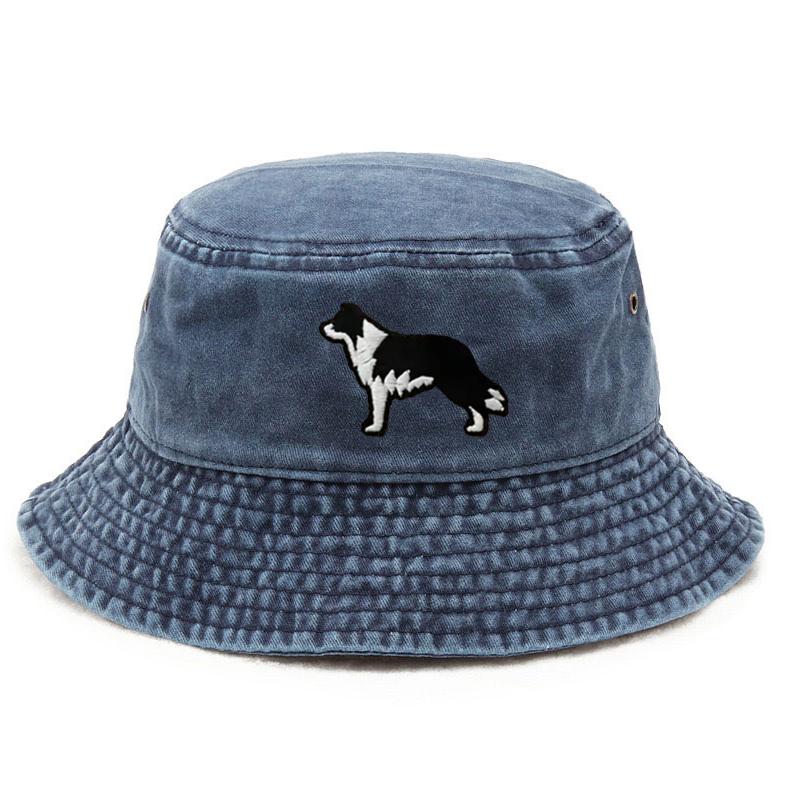 Border Collie Washed Cotton Bucket Hat for Men Women Vintage Wide Brim Sun Protection Adjustable Outdoor Beach Fishing Cap Gift