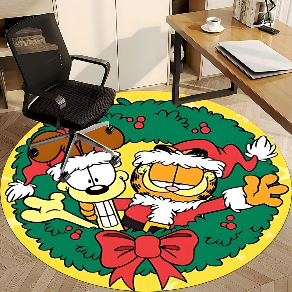 1PC Christmas Garfield and Odie Office Round Rug - Perfect for Office or Study Decor, Machine Washable, Non-Slip Backing, Decorative Floor Mat