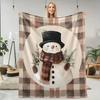 1pc Christmas Snowman Plaid Flannel Blanket - Soft and Cozy Winter Throw Blanket with Beige, Brown, and Black Snowman Pattern - All-Season Sofa and Be