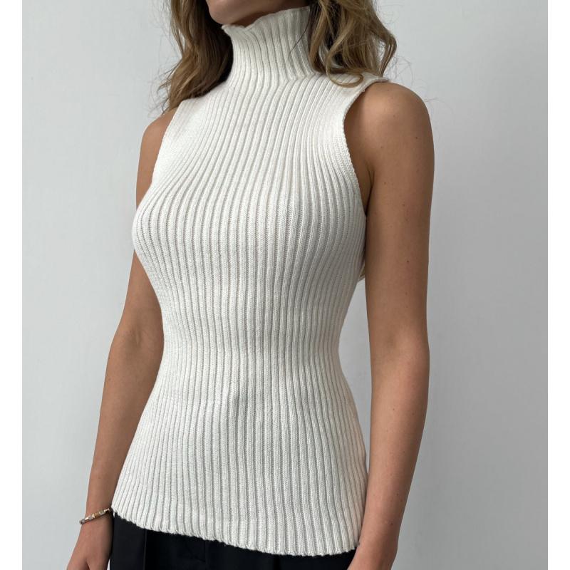 New Spring And Autumn Knitwear Women Clothing High-Neck Sleeveless Top Fashion Casual Sweater