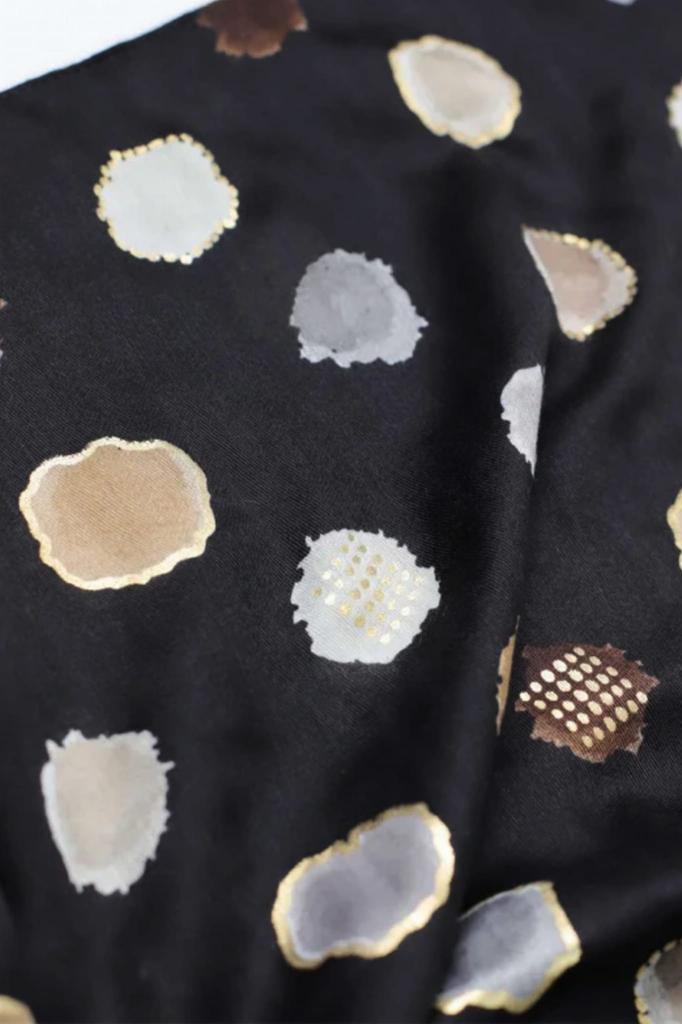 Black Shawl with Beige Dots - 180x90 , Viscose and Cotton