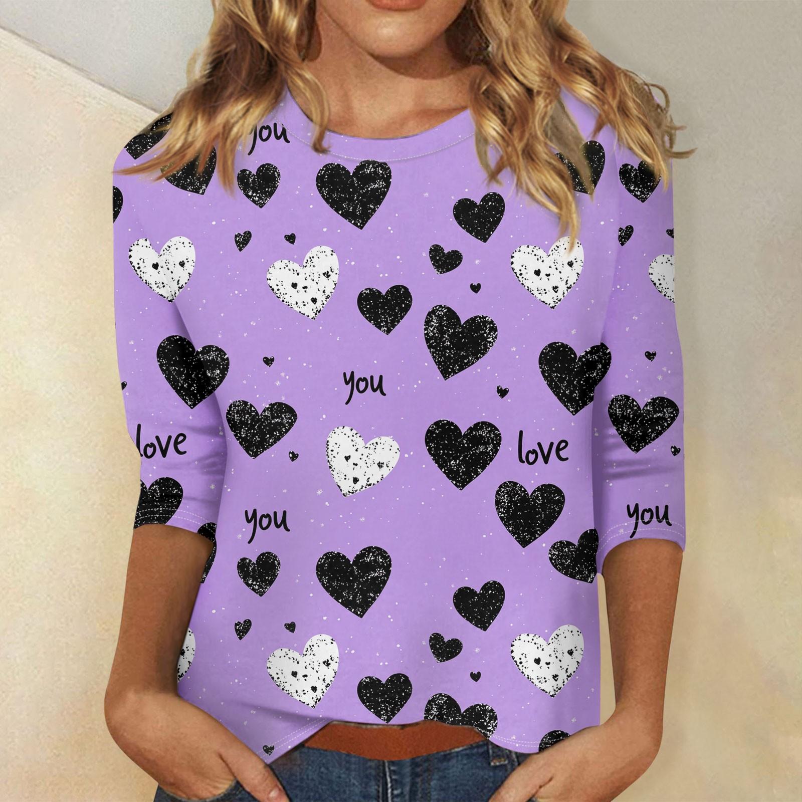 

Женские топы с рукавом три четверти, рубашка на День святого Валентина, круглая горловина, свободная повседневная рубашка XXL