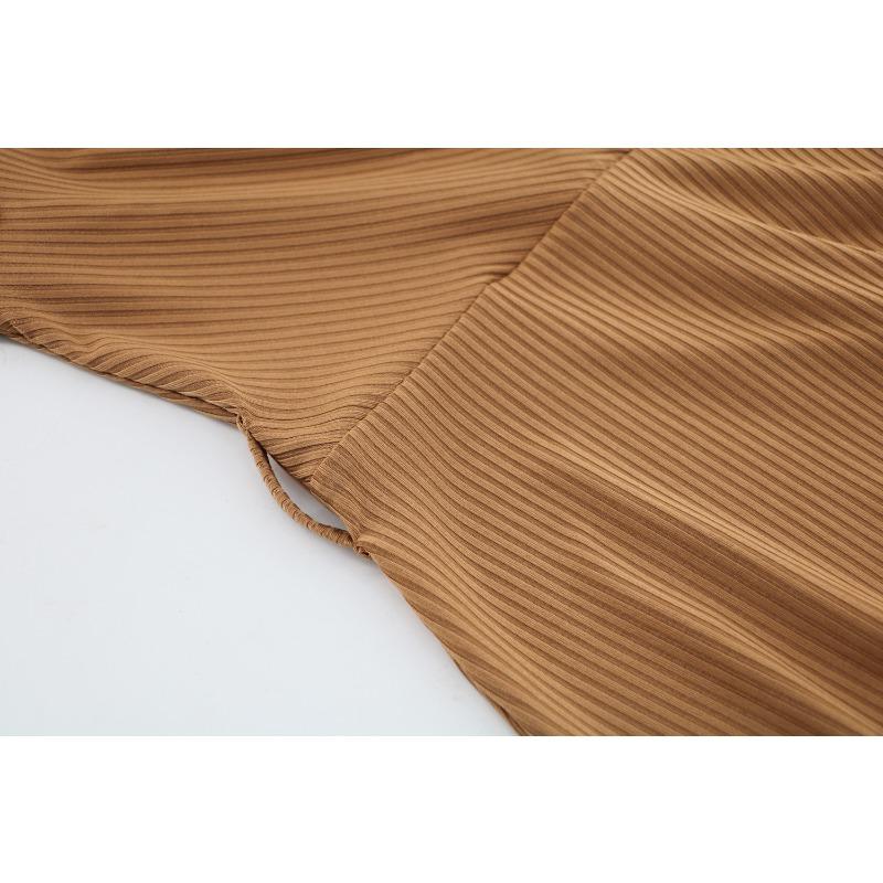 Sukienka damska na wiosnę i jesień z dekoltem w serek i długim rękawem, dopasowana, z dzianiny w stylu rybiego ogona, długa sukienka