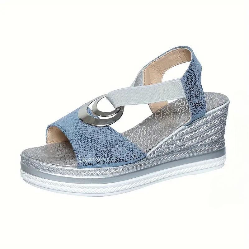 Модные однотонные женские сандалии на танкетке, повседневные женские сандалии для верхней одежды в тон 43 синий