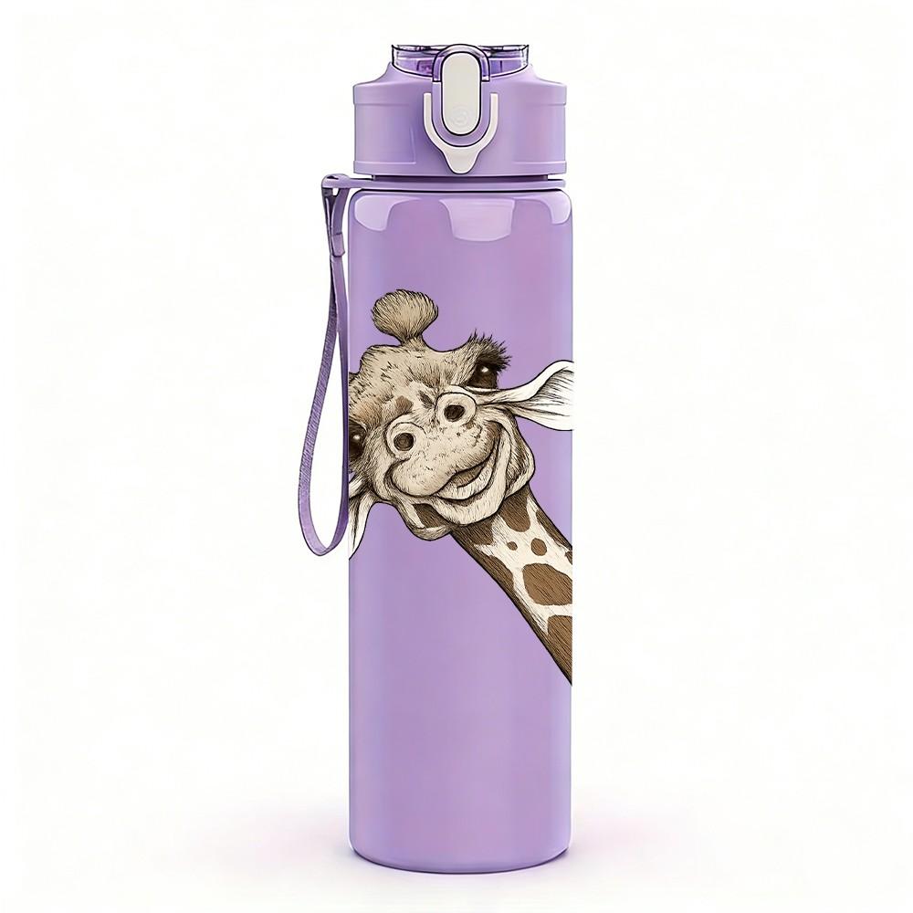 1PC Flower Crown Giraffe 750ml Color Plastic Sports Water Bottle Leakproof Flip Straw Lid Suitable for Sports Office Home Use