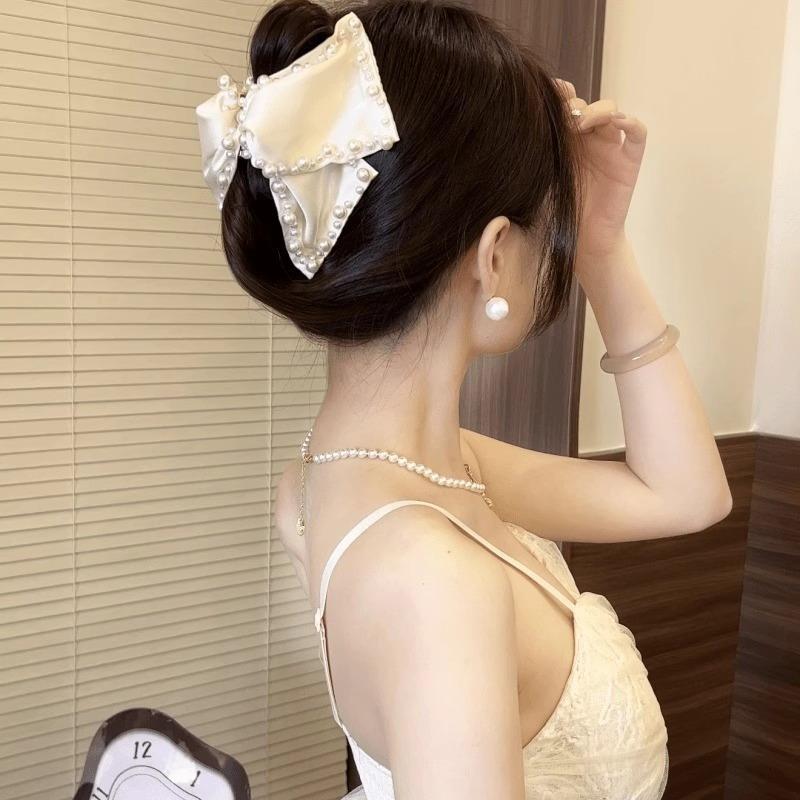 Bow Hair Claw Clip Solid Color Black White Hair Shark Grab Clip Hair Style Tools Hair Accessories For Women Girl