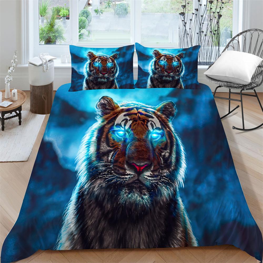 Bedding Clothes Tiger Print Duvet Cover Set Polyester Men Single Double Size Home Textiles Soft Quilt Cover Pillowcase
