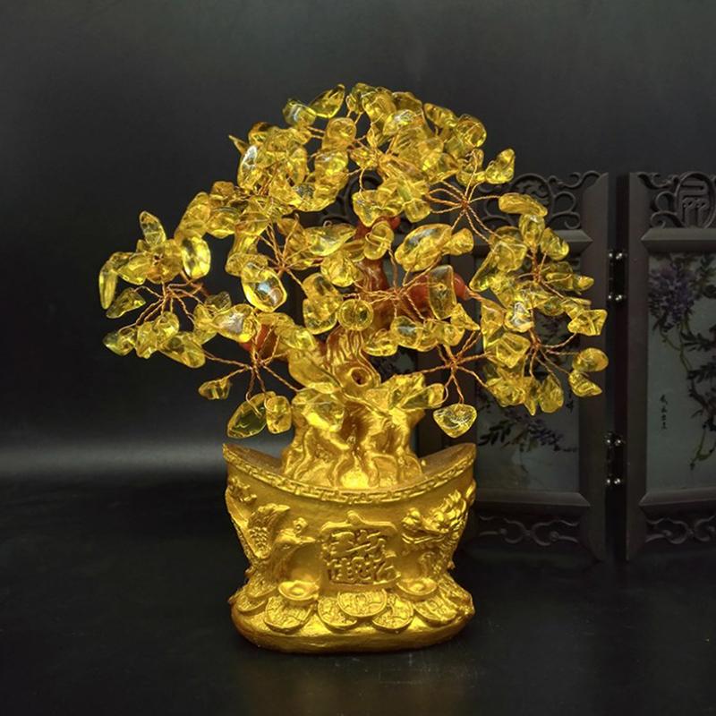 Lucky Money Tree Chinese Gold Ingot Crystal Fortune Tree Ornament Wealth Ornament Home Office Table Decoration Tabletop Crafts