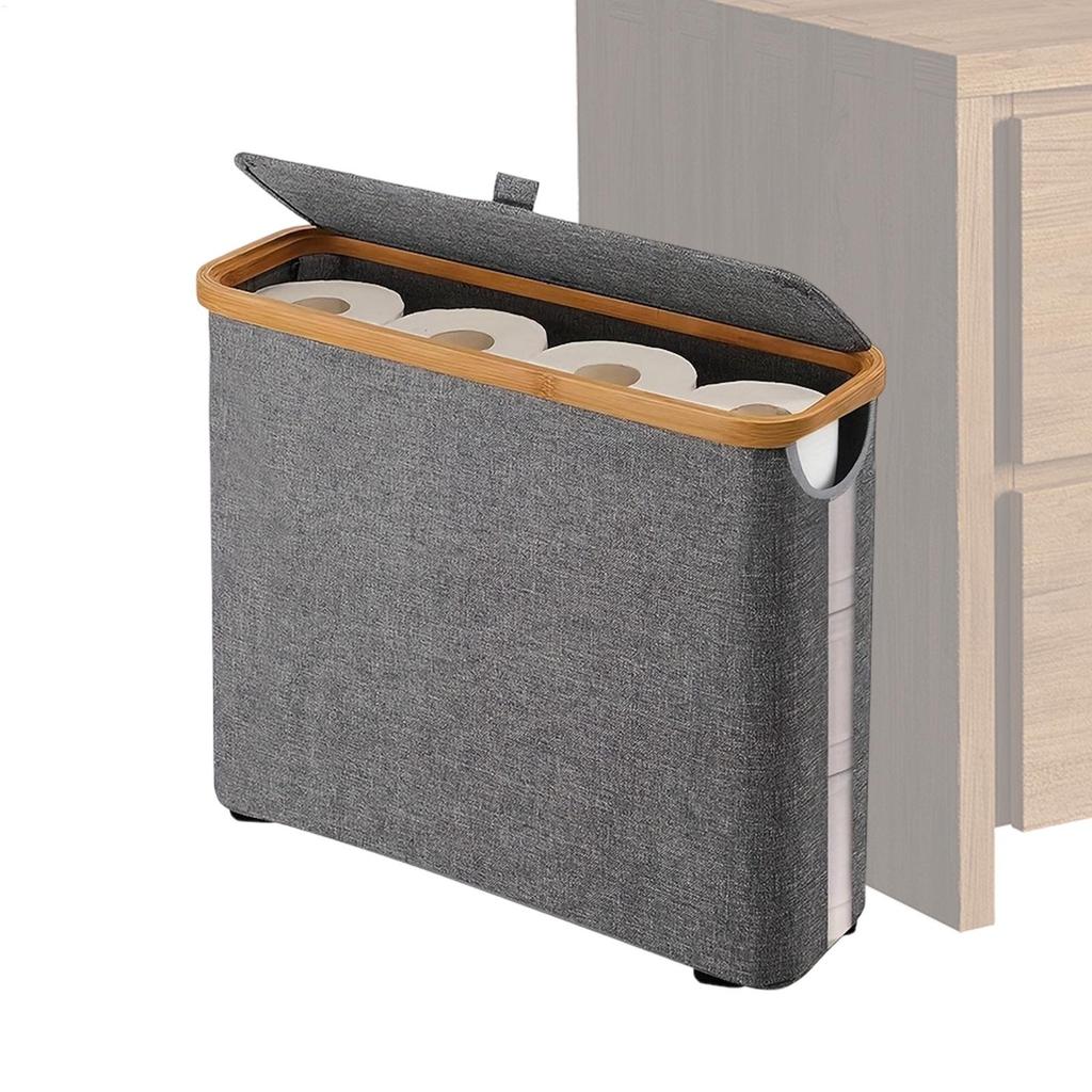 Free Standing Toilet Paper Basket Foldable Organizer With Lid & Handle Holds Up To 12 Rolls For Home Bathroom Living Room