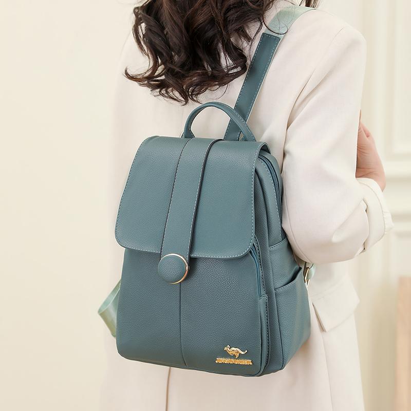 Women's Soft Leather Large Capacity Solid Color Bag Backpack Shoulder Bag