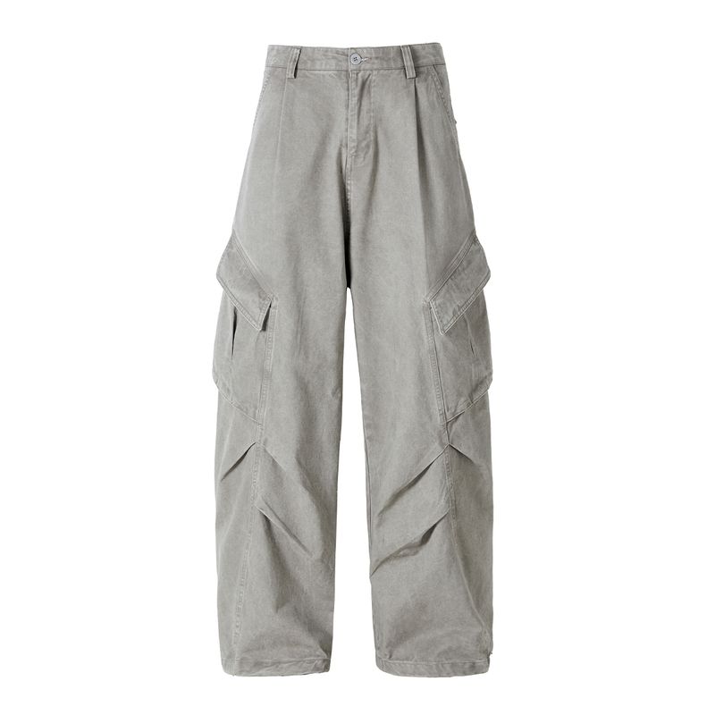 Men's American Retro Deconstructed Design Multi-Pocket Cargo Pants Unisex Loose Casual Pleated Straight-Leg Pants