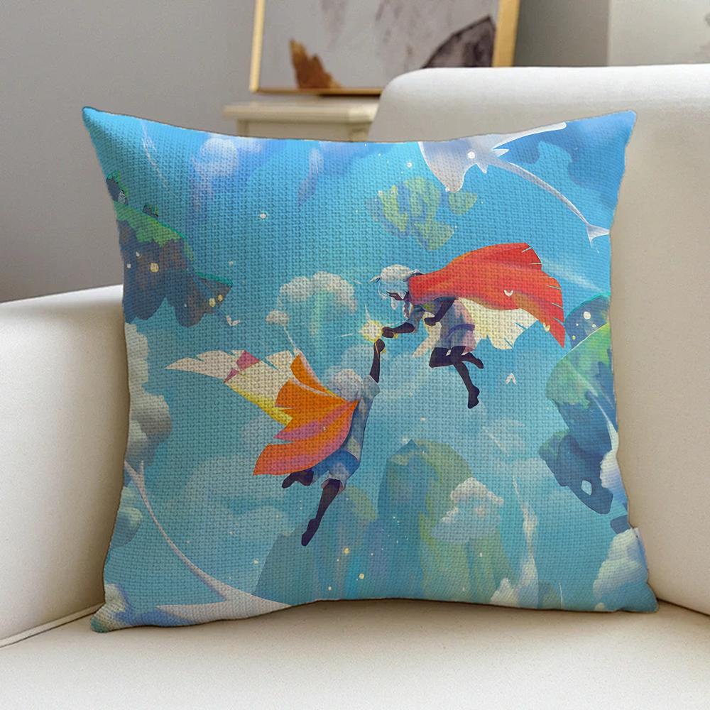 Cushion Cover Cushion Cover Pillowcase, Anti-Mite Invisible Zipper, Linen Sofa Cushion S-Sky C-Children Of The L-Light