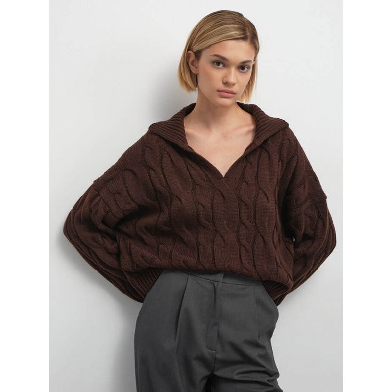 Loose Casual Sweater Beautiful Fall and Winter New Arrival Elegant European and American Women's Clothing Lapel Thickening Temperament Commute Sweater