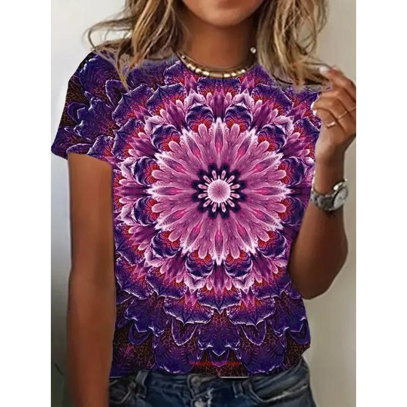 Women's Summer Casual Versatile Design 3D Printed Round Neck Short Sleeved T-shirt