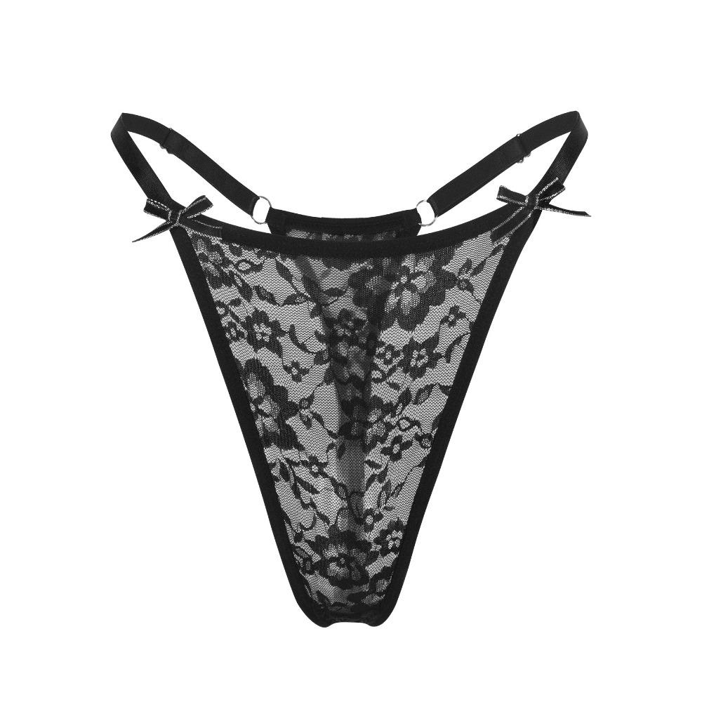 Amazon Popular Black Pattern Bow Thong Foreign Trade Export Sexy Temptation Women's Briefs