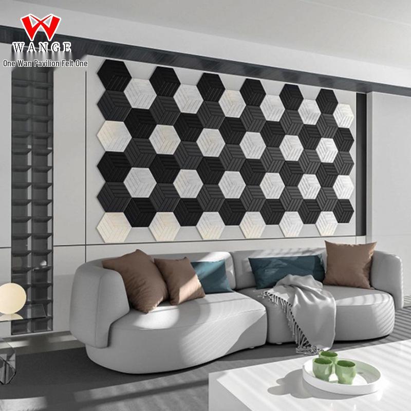 Sexkantiga Ljudabsorberande Paneler i Polyesterfiber - Flamskyddad Brusreducering för Vardagsrum, Sovrum, KTV