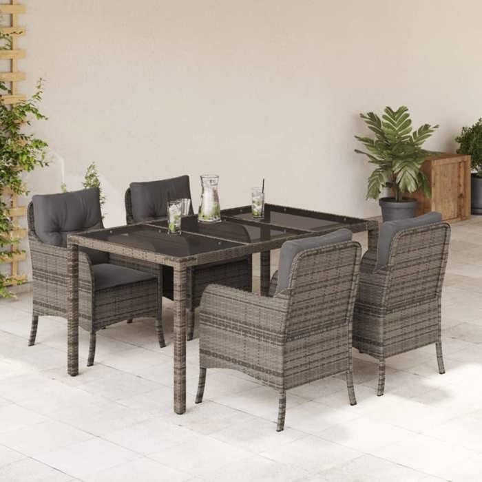 VidaXL Ensemble à Manger de Jardin avec Coussins 5 pcs, Table et Chaises de Patio, Meubles d'Extérieur Terrasse, Moderne, 3211856